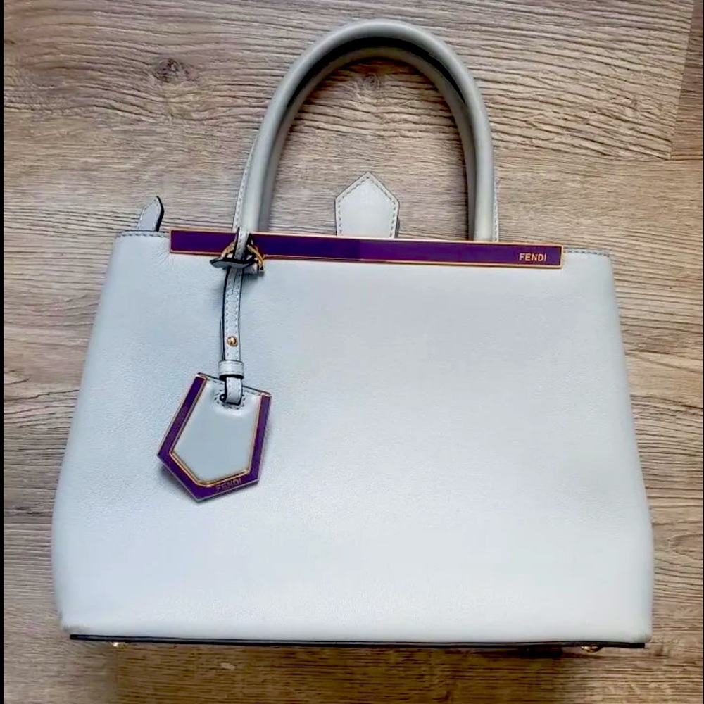 FENDI 2JOURS Vitello Elite Petite 2Jours Light Blue Charm Cuoio Saffiano Bag